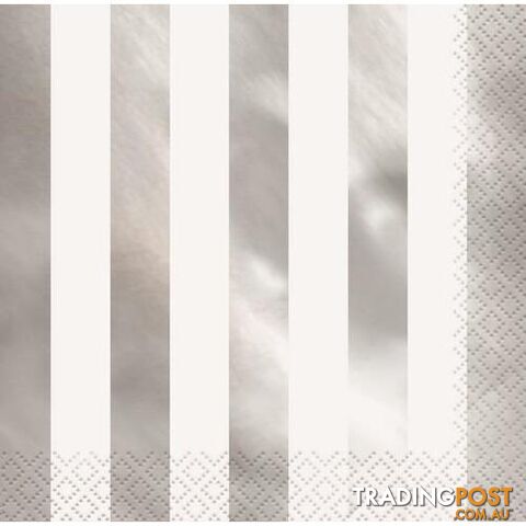 Foil Stamped Stripes Silver 16 Luncheon Napkins 2ply 33cm x 33cm (13 x 13) -...