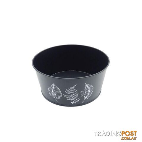 Round Pot Leaf Print Black 22x10cm High - 800593