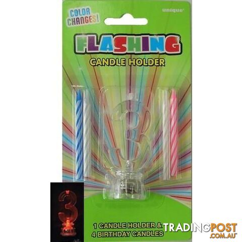 Flashing Birthday Candle In Holder - 3 - 011179375332