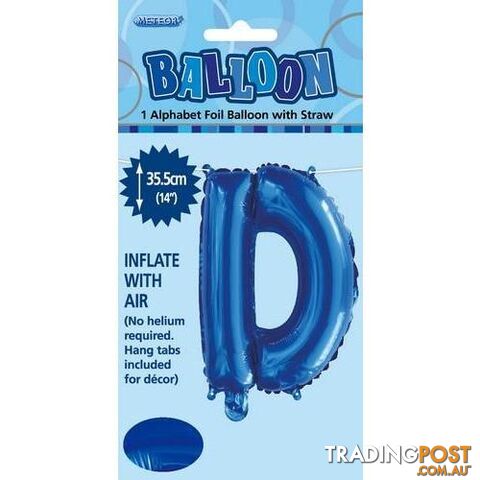 Royal Blue D Alphabet Foil Balloon 35cm (14) - 9311965447139