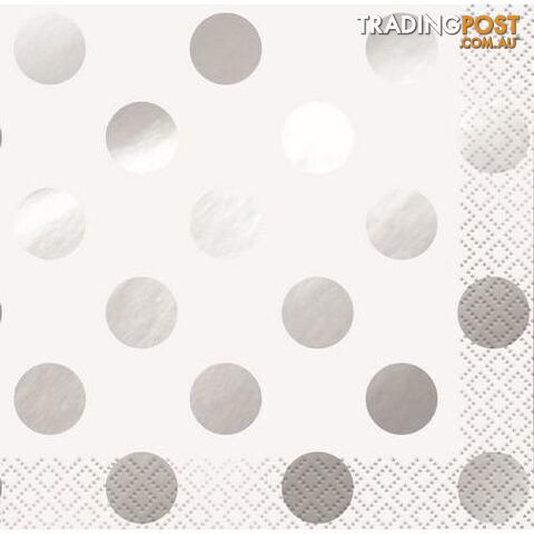 Foil Stamped Dots Silver 16 Beverage Napkins 2ply 25.4cm x 25.4cm (10 x 10) -...