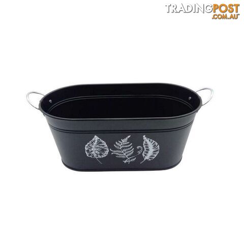 Oval Tub With Handles Leaf Print Black 14.5x28.5x12.5cm High - 800599