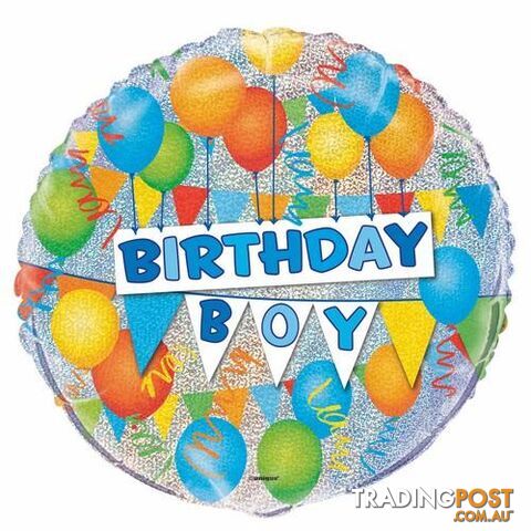 Birthday Boy 45cm (18) Foil Prismatic Balloons Packaged - 011179555154