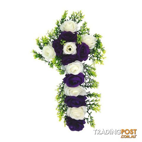 Gravesite Artificial Floral Cross White & Purple 44 x 30cm - 800333