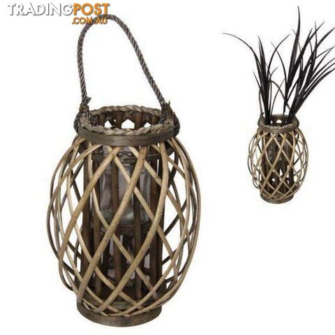 Natural Wicker Plant Holder with Glass Holder 32cm - 9319844590976