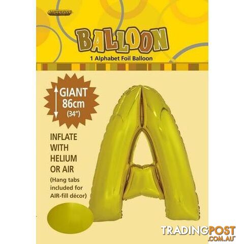 Gold A Alphabet Foil Balloon 86cm (34) - 9311965431602