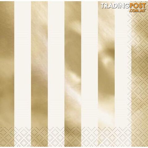 Foil Stamped Stripes Gold 16 Beverage Napkins 2ply 25.4cm x 25.4cm (10 x 10) -...