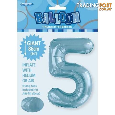 Powder Blue 5 Numeral Foil Balloon 86cm (34) - 9311965506652