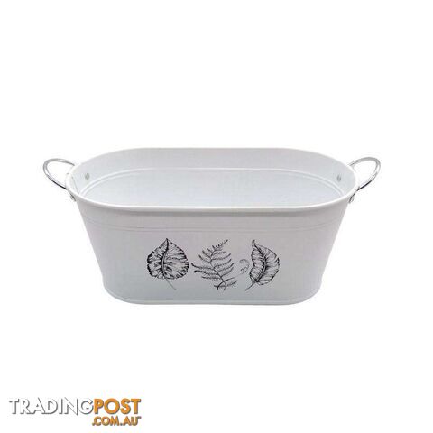 Oval Tub With Handles Leaf Print White 14.5x28.5x12.5cm High - 800600