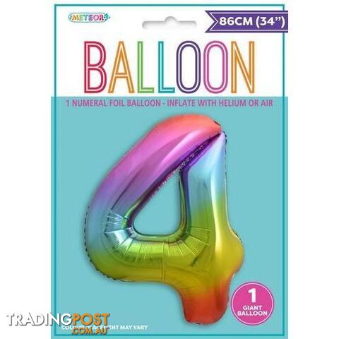 Rainbow 4 Numeral Foil Balloon 86cm (34) - 9311965448242