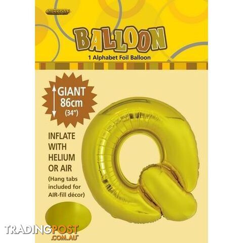 Gold Q Alphabet Foil Balloon 86cm (34) - 9311965431763