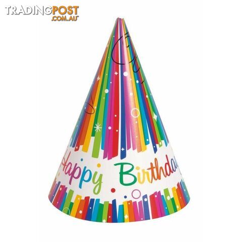 Rainbow Ribbons 8 Party Hats - 011179495719