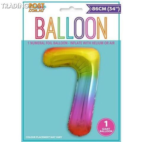 Rainbow 7 Numeral Foil Balloon 86cm (34) - 9311965448273