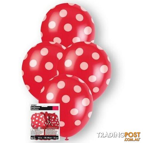 Dots Ruby Red 6 x 30cm (12) Balloons - 9311965575924