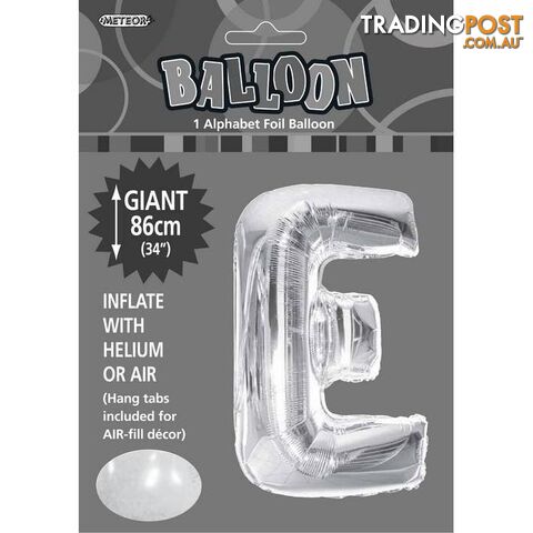 Silver E Alphabet Foil Balloon 86cm (34) - 9311965483441