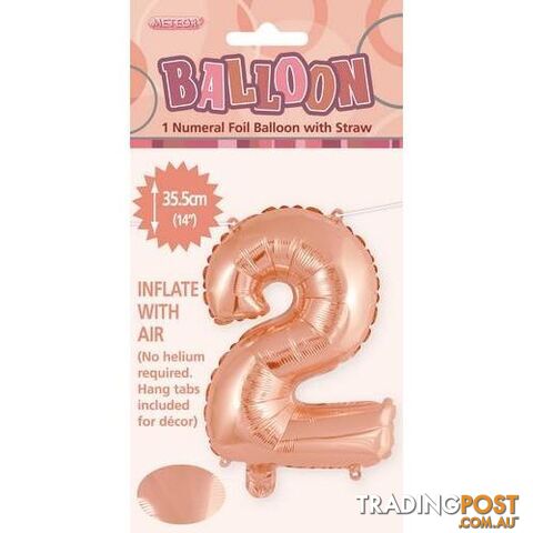 Rose Gold 2 Numeral Foil Balloon 35cm (14) - 9311965428428