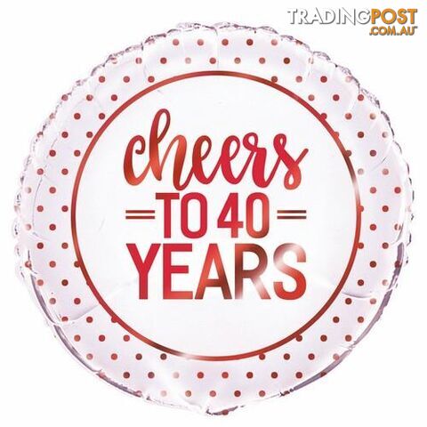 Red Dot Cheers To 40 Years 45cm (18) Foil Balloon Packaged - 011179726011