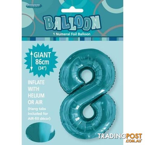 Caribbean Teal 8 Numeral Foil Balloon 86cm (34) - 9311965506386