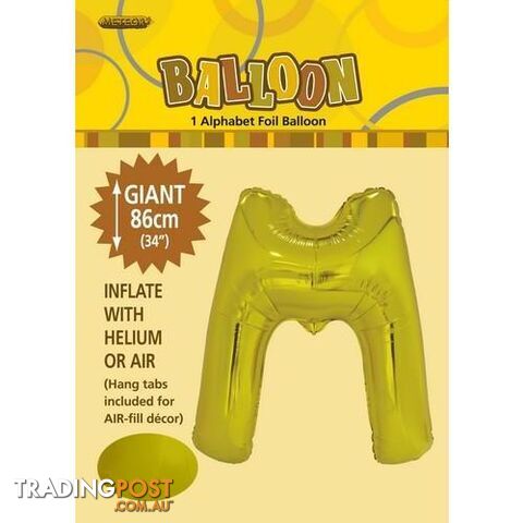 Gold M Alphabet Foil Balloon 86cm (34) - 9311965431725