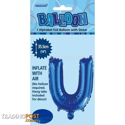 Royal Blue U Alphabet Foil Balloon 35cm (14) - 9311965447306