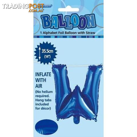 Royal Blue W Alphabet Foil Balloon 35cm (14) - 9311965447320
