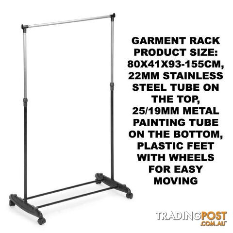 Garment Rack Adjustable Stainless Steel Single Garment Rack 84x43x168cm - 9328644030148
