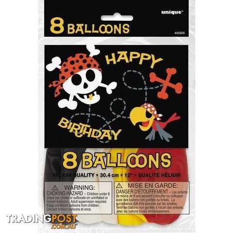 Pirate Fun 8 x 30cm (12) Balloons - Assorted Colours - 011179405053