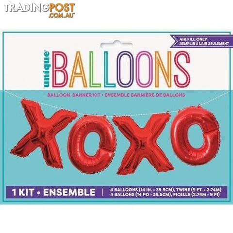 XOXO Red 35.5cm (14) Foil Letter Balloon Kit - 011179536832