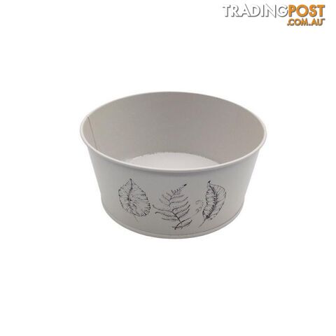 Round Pot Leaf Print Cream 22x10cm High - 800595