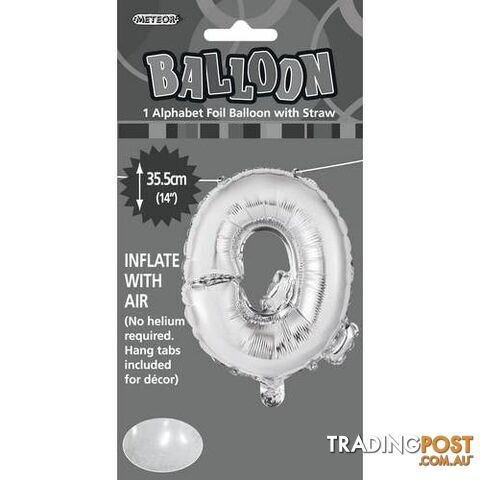 Silver Q Alphabet Foil Balloon 35cm (14) - 9311965446965