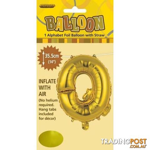 Gold Q Alphabet Foil Balloon 35cm (14) - 9311965446668