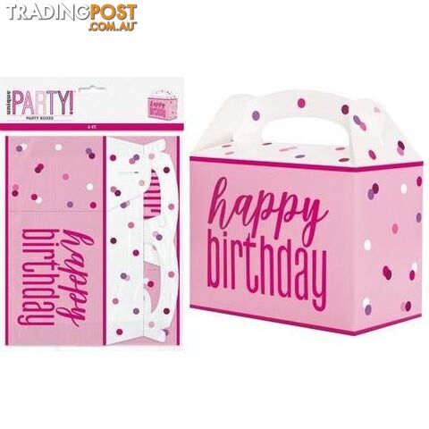 6 Large Party Boxes 16cm x 12cm x 9cm (6.2 x 4.7 x 3.5) - Pink - 011179839292