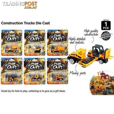 Die Cast Construction Trucks 6 Asstd - 9315892260113