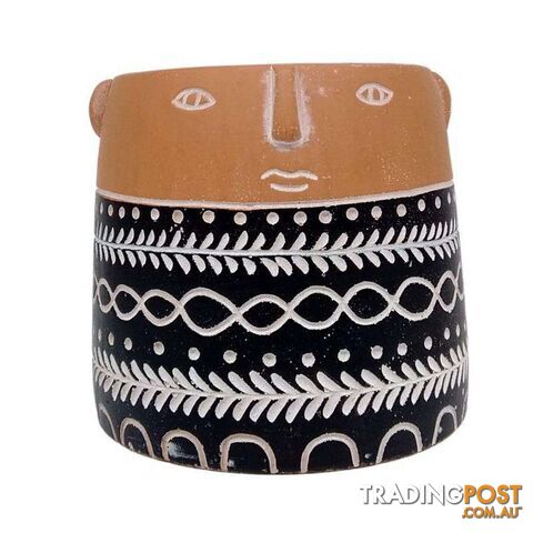 Wide Terracotta Pot with Face - 9328644059026