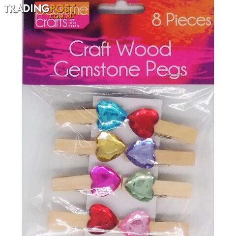 Craft Wood Pegs with Gems 35mm 8 pcs - 9348291003203