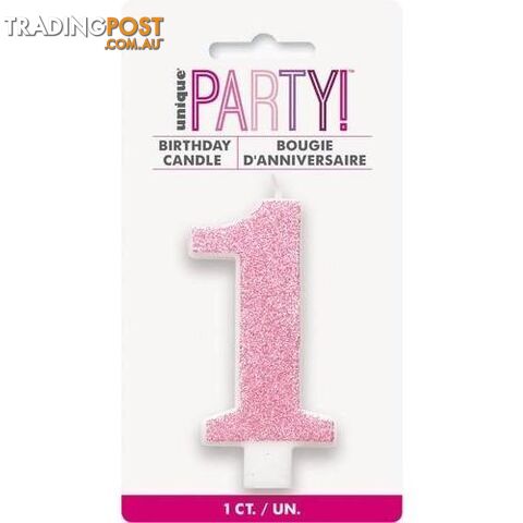 Numeral Candle 1 - Glitter Pink - 011179842513