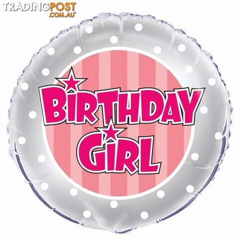 Pink Stripe Birthday Girl 45cm (18) Foil Balloon Packaged - 011179566754