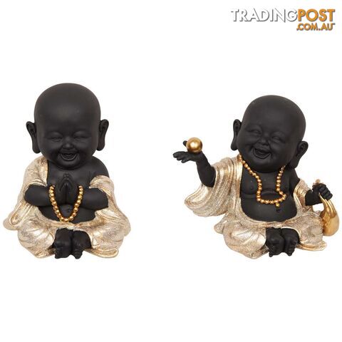 Black Happy Buddha with Gold Accessories & Robes 2 Assorted 18cm - 9319844612289