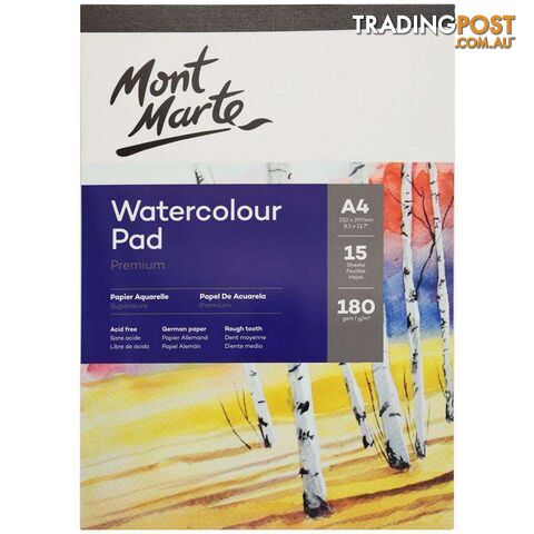 Mont Marte A4 Watercolour Pad German Paper 180gsm 15 Sheets - 9328577015328