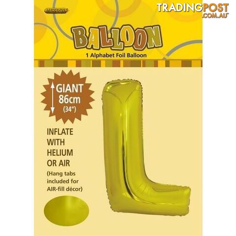 Gold L Alphabet Foil Balloon 86cm (34) - 9311965431718