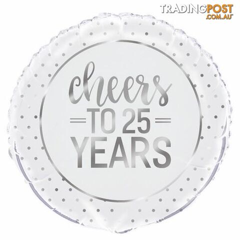 Silver Dot Cheers To 25 Years 45cm (18) Foil Balloon Packaged - 011179725670