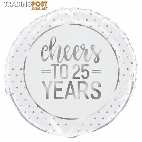 Silver Dot Cheers To 25 Years 45cm (18) Foil Balloon Packaged - 011179725670