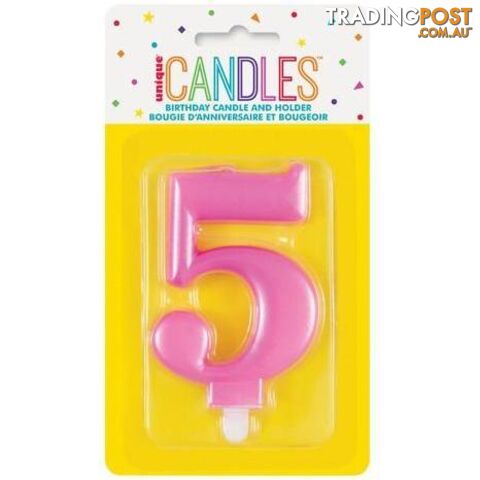 Numeral Candle 5 - Metallic Pink - 011179196050