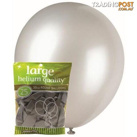 Silver - 25 x 30cm (12) Metallic Balloons - 9311965025672