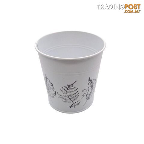 Round Pot Leaf Print White 13cm - 800579