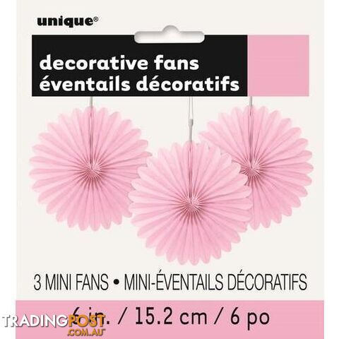 3 Decorative Fans Lovely Pink 15cm (6) - 011179632503