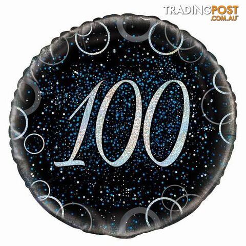 Glitz Blue 100th Birthday 45cm (18) Foil Balloon Packaged - 011179558155
