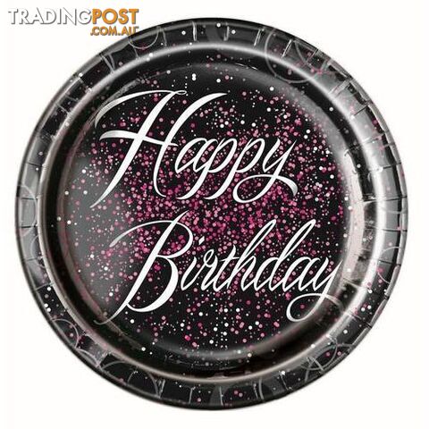 Glitz Pink Happy Birthday 8 x 23cm (9) Foil Stamped Paper Plates - 011179574759