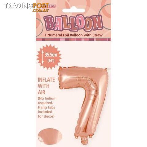 Rose Gold 7 Numeral Foil Balloon 35cm (14) - 9311965428473