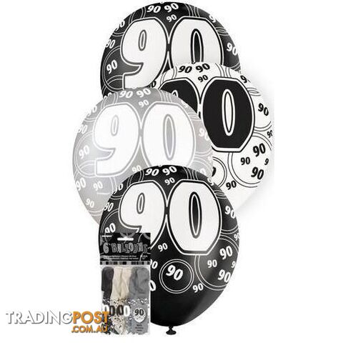 Glitz Black 6 x 30cm (12) Latex Balloons - 90 - 011179809257